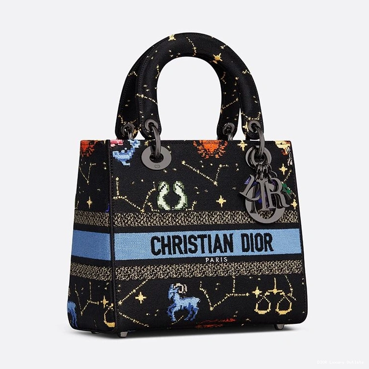 Cheap Black Lady Bag Motif D-lite Zodiac Canvas Medium Pixel 0802 Luxury